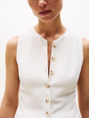 white linen blend longline waistcoat for women tommy hilfiger