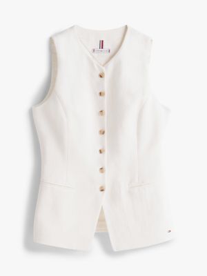 white linen blend longline waistcoat for women tommy hilfiger