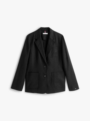 black regular fit linen blend blazer for women tommy hilfiger