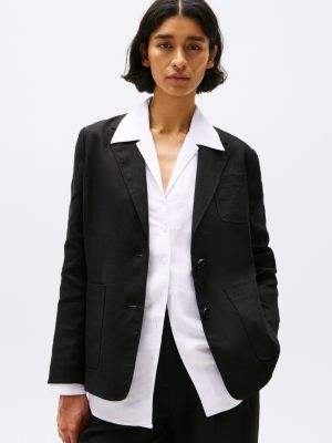 black regular fit blazer aus leinenmix für damen - tommy hilfiger