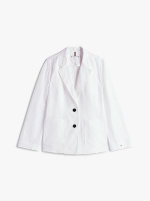 white regular fit linen blend blazer for women tommy hilfiger