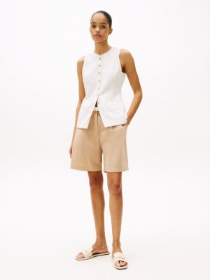 beige geplooide short voor dames - tommy hilfiger