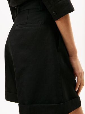 short coupe standard plissé en lin mélangé noir pour femmes tommy hilfiger