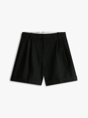 short coupe standard plissé en lin mélangé noir pour femmes tommy hilfiger