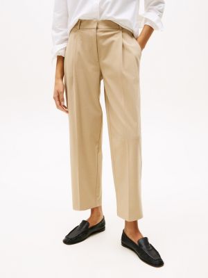 pantalón de corte cropped cónico y talle regular beige de mujeres tommy hilfiger