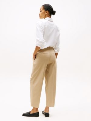 beige tapered leg cropped trousers for women tommy hilfiger