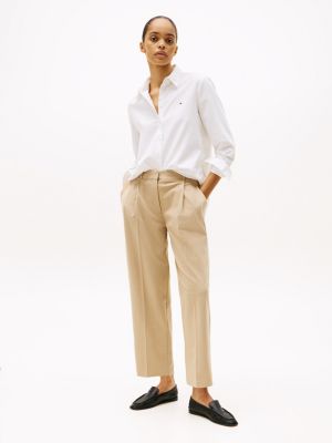 beige tapered leg cropped trousers for women tommy hilfiger