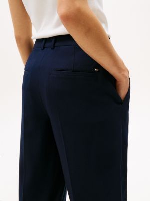 blue tapered leg low rise cropped trousers for women tommy hilfiger