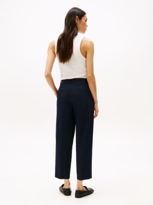 blue tapered leg cropped trousers for women tommy hilfiger