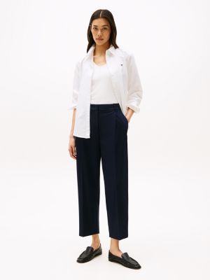 blue tapered leg low rise cropped trousers for women tommy hilfiger