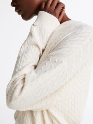 white wool blend mini cable knit jumper for women tommy hilfiger