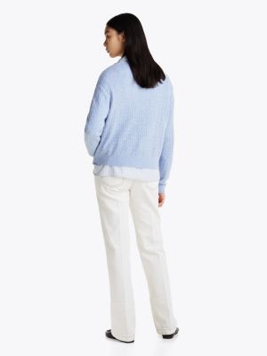 blue wool blend mini cable knit jumper for women tommy hilfiger