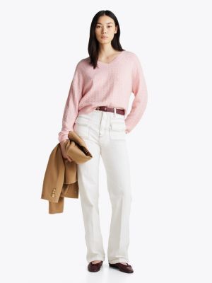 pink wool blend mini cable knit jumper for women tommy hilfiger