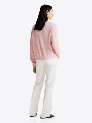 pink wool blend mini cable knit jumper for women tommy hilfiger