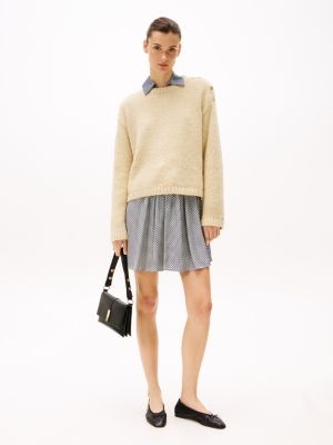 pullover in maglia tramata con bottoni beige da donne tommy hilfiger