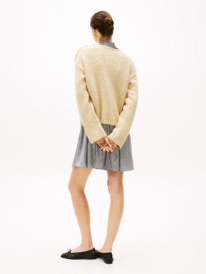 beige textured knit button shoulder jumper for women tommy hilfiger