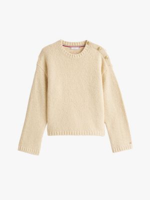 pull en maille texturée à boutons à l'épaule beige pour femmes tommy hilfiger