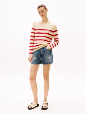 pullover in maglia con scollatura a barca multicolore da donne tommy hilfiger