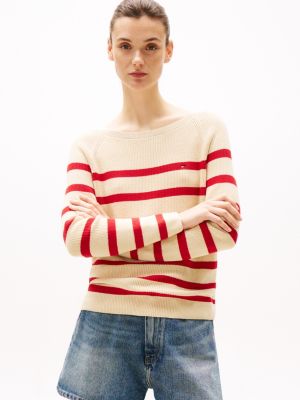 pullover in maglia con scollatura a barca multicolore da donne tommy hilfiger