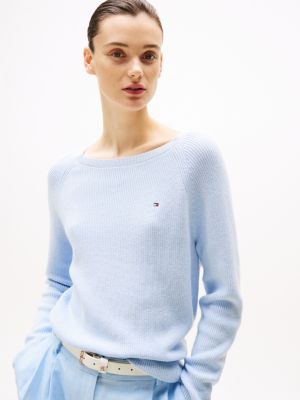 pull en maille fine à col bateau bleu pour femmes tommy hilfiger