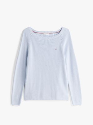 pull en maille fine à col bateau bleu pour femmes tommy hilfiger