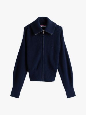 blue cardigan stitch zip-thru sweatshirt for women tommy hilfiger