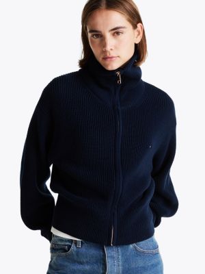 blue cardigan stitch zip-thru sweatshirt for women tommy hilfiger