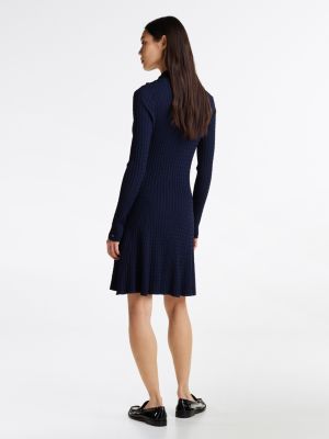 blau mini-strickkleid mit zopfstrickmuster für damen - tommy hilfiger