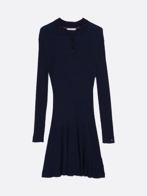 blau mini-strickkleid mit zopfstrickmuster für damen - tommy hilfiger