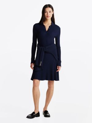 blue mini-strickkleid mit zopfstrickmuster für damen - tommy hilfiger