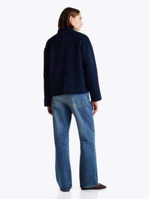 blue wool blend baseball collar jacket for women tommy hilfiger