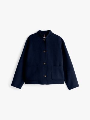 blue wool blend baseball collar jacket for women tommy hilfiger