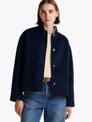 blue wool blend baseball collar jacket for women tommy hilfiger