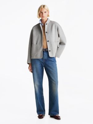 grey wool blend baseball collar jacket for women tommy hilfiger