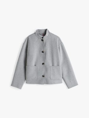 grey wool blend baseball collar jacket for women tommy hilfiger