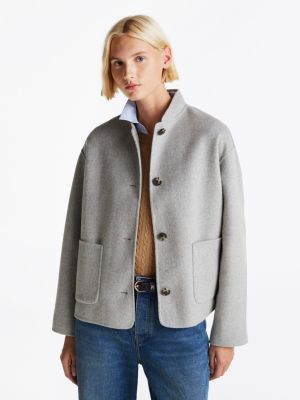 grey wool blend baseball collar jacket for women tommy hilfiger