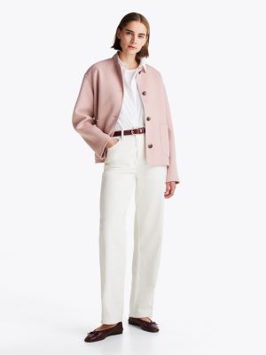 pink wool blend baseball collar jacket for women tommy hilfiger