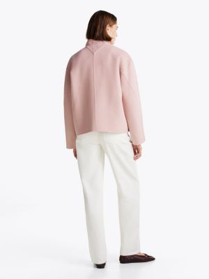 pink wool blend baseball collar jacket for women tommy hilfiger