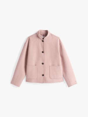 pink wool blend baseball collar jacket for women tommy hilfiger