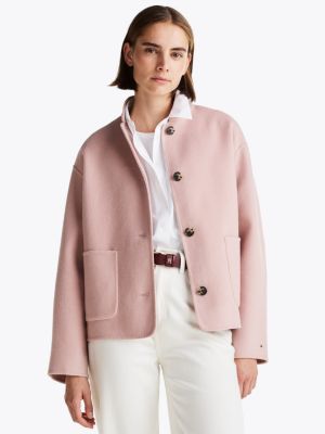 pink wool blend baseball collar jacket for women tommy hilfiger