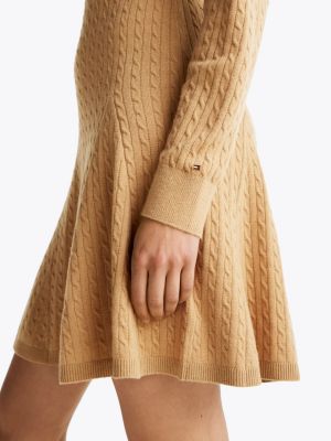 beige cable knit mini polo dress for women tommy hilfiger