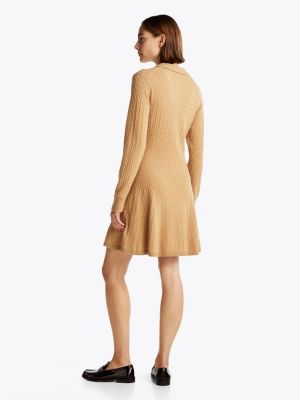 beige cable knit mini polo dress for women tommy hilfiger