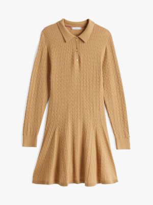 beige cable knit mini polo dress for women tommy hilfiger