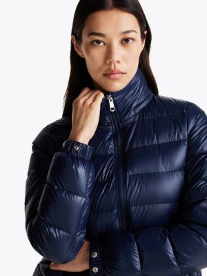 blue lightweight down glossy puffer jacket for women tommy hilfiger