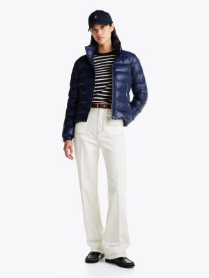 doudoune légère brillante en duvet bleu pour femmes tommy hilfiger