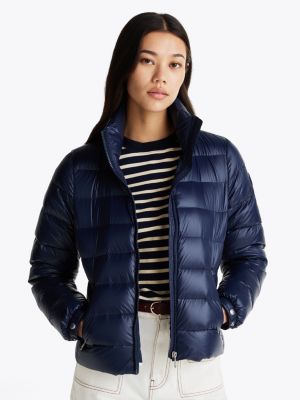 blue glanzend pufferjack met donsvulling voor dames - tommy hilfiger