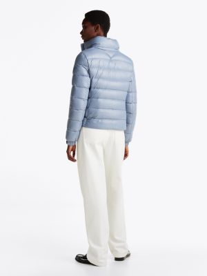 blue lightweight down glossy puffer jacket for women tommy hilfiger