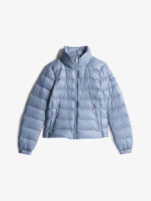 blue lightweight down glossy puffer jacket for women tommy hilfiger