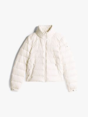 white lightweight down glossy puffer jacket for women tommy hilfiger