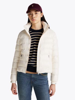 white glanzend pufferjack met donsvulling voor dames - tommy hilfiger